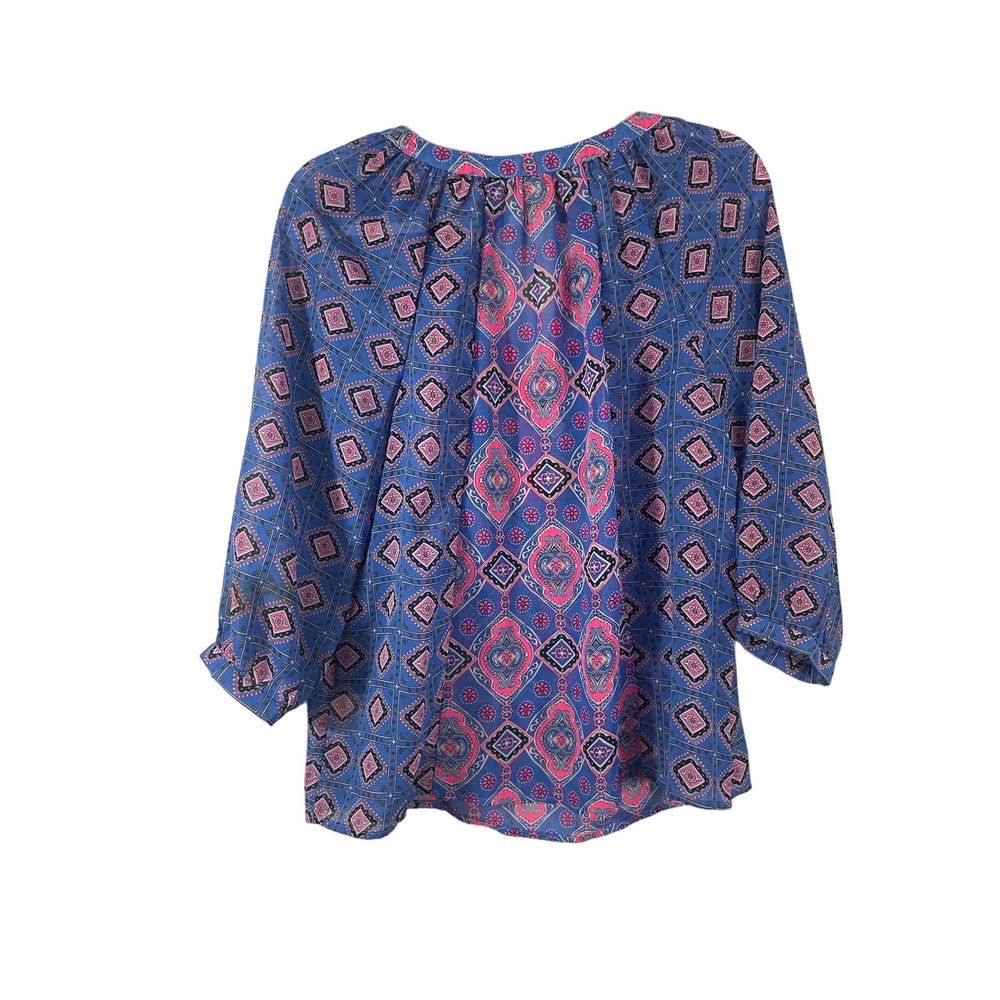 Medium Old Navy Blouse Boho Peasant Top Shirt Pink Blue Geometric Women Loose - Picture 8 of 8